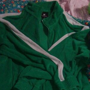 H&M Green Zip Up Sweater with Diagonal Stripe